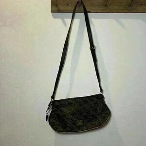 Liz Claiborne Monogram Crossbody Shoulder Bag
Dark Brown Gold Adjustable Straps